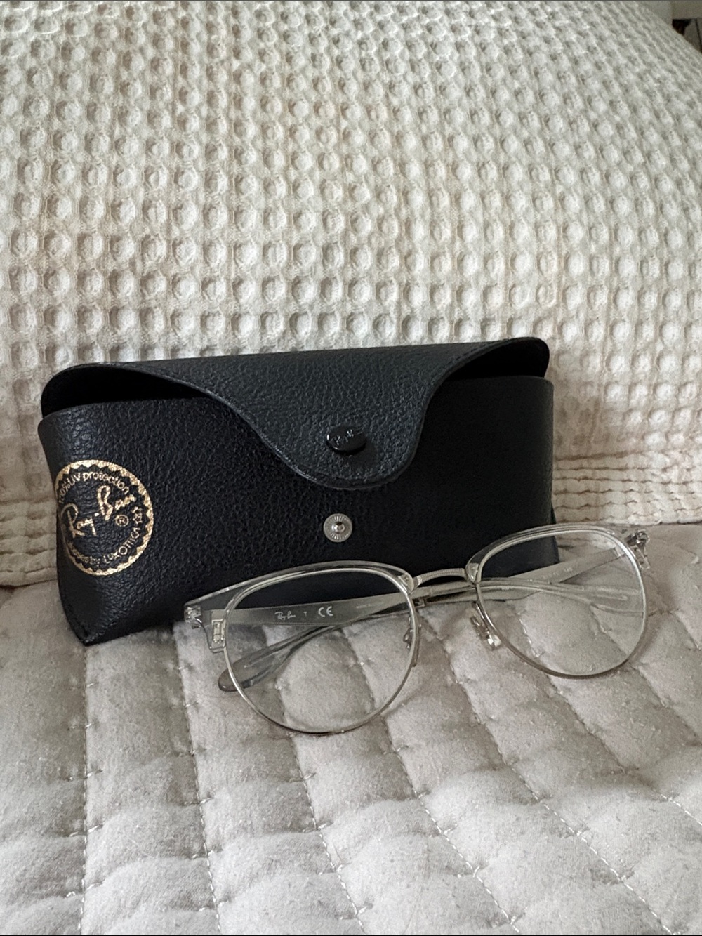 Ray-Ban Black Leather Eyeglass Case with Silver Frames